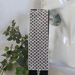 Bling! Silver Wide Statement Bracelet with Ab Crystals